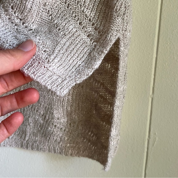 Eileen Fisher Cream Linen Blend Open Lace Knit 3/4 Sleeve Sweater V-neck… - Picture 9 of 10